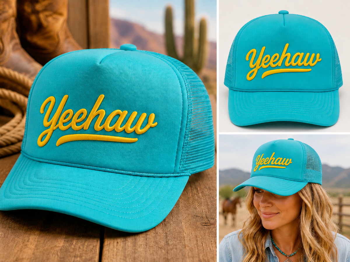 "Yeehaw" Foam Trucker Hat - Turquoise